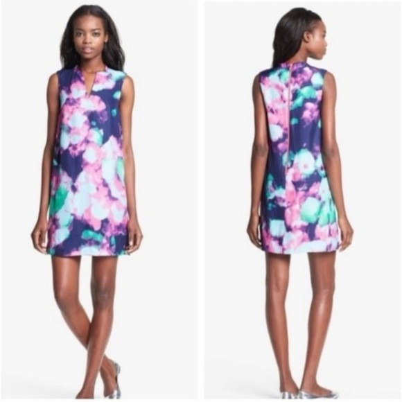 Kate Spade Sleeveless Dress Tye Dye Watercolor Print V Neck Back Zip Size 8 - Picture 10 of 12